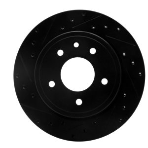 Jaguar XJ8 Brake Rotor (1) - Rear Left - R1 Concepts - Drilled & Slotted - Black - `95-`06